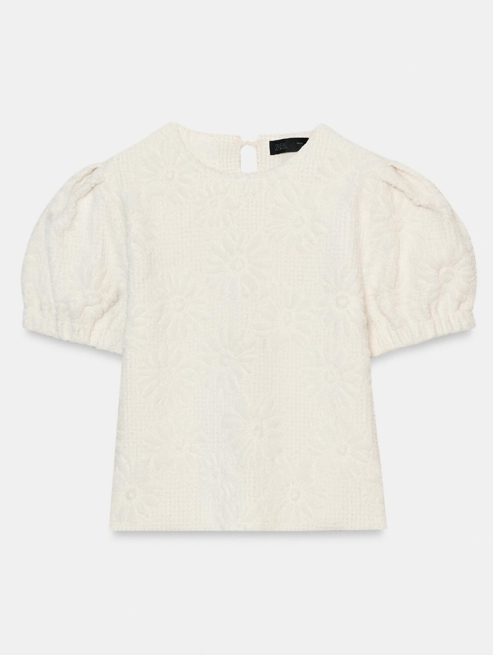 NWOT- Zara Cream Textured Puff-Sleeve Top